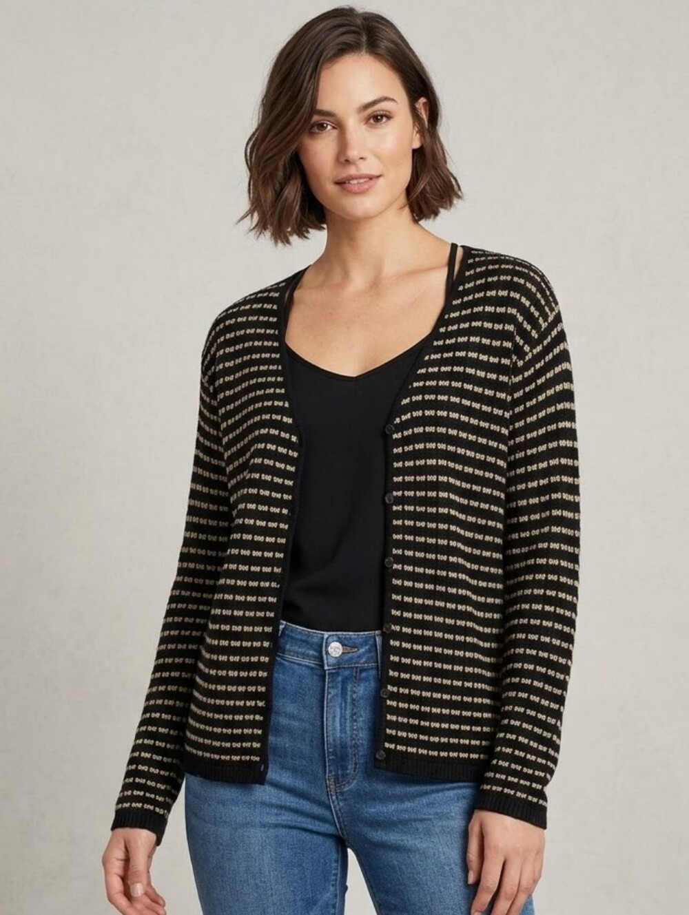 Easy Spirit Striped Button-Front Cardigan Sweater | Size L/XL